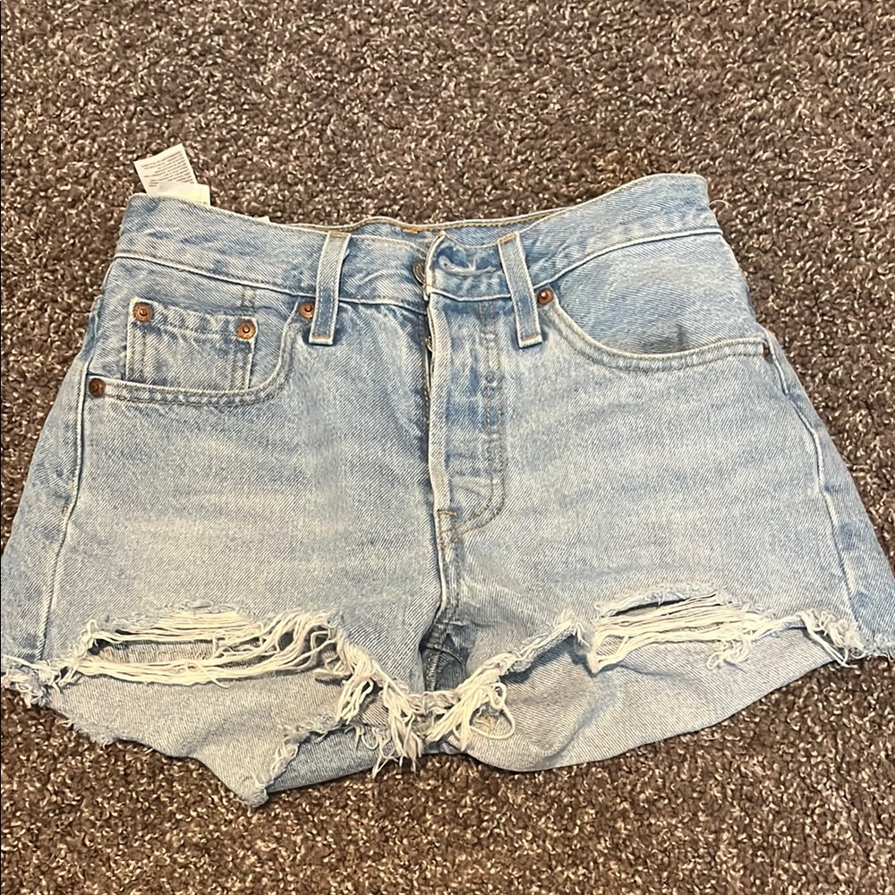Women's Light Blue Distressed denim jean shorts